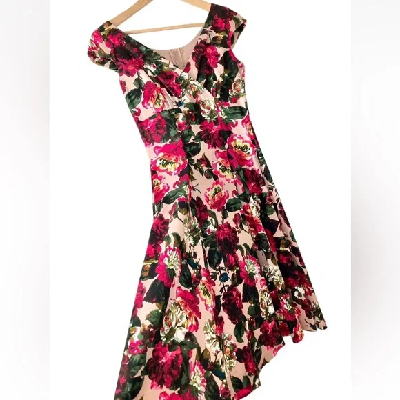 Retrospec'd Australian Vintage 50s Pin Up Red Green Floral Dress UK 8 Wedding - Picture 9 of 10